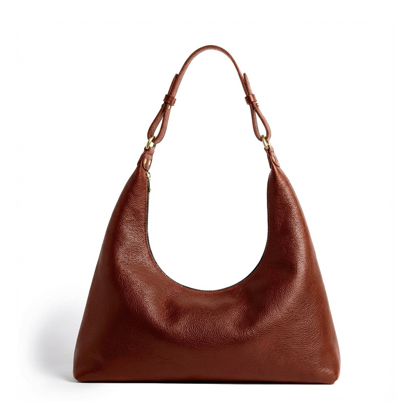 Women's Hobo Shoulder Bag - Adjustable Strap Crossbody Handbag With Zipper Closure, Brown Leather-Look
