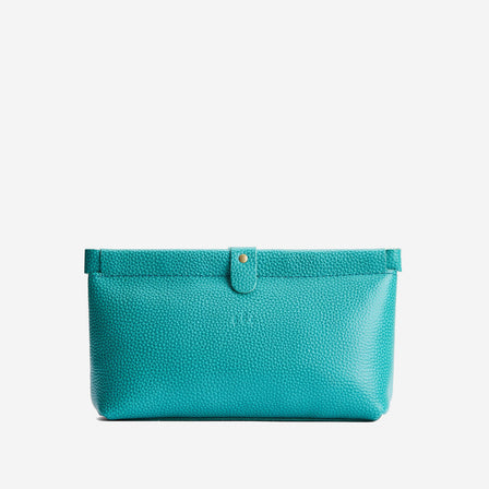 Seafoam | Leather pouch with frame top closure and leather pull tab