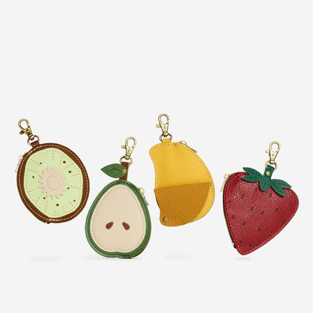 Strawberry | A strawberry-shaped leather pouch keychain with zipper and lobster clasp