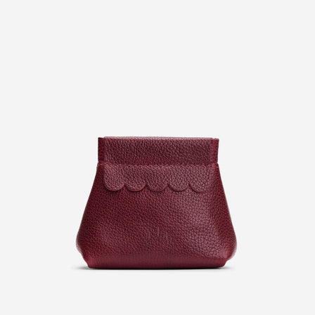 Cabernet | Leather coin pouch with scalloped edge and three Portland leather tree emblems