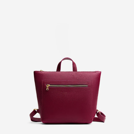 Orchid | Petite square slim leather tote backpack with zipper closure and adjustable straps