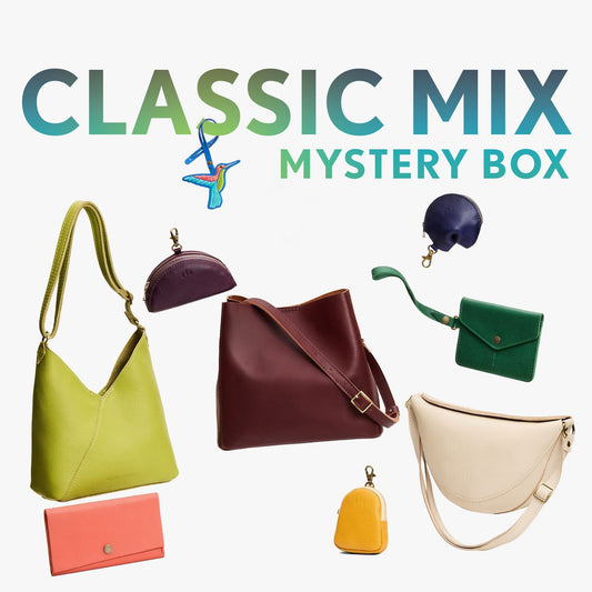 A collection of bags and small goods with the title Classic Mix Mystery Box