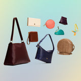 All Variants | a collection of three bags and six small goods on a gradient background