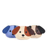 All Variants | Three small dog-shaped leather pouches with embroidered facial details and a wrist strap.