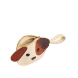 Bone | A small dog-shaped leather pouch with embroidered facial details and a wrist strap.