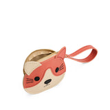 Bone | A small cat-shaped leather pouch with embroidered facial details and a wrist strap.