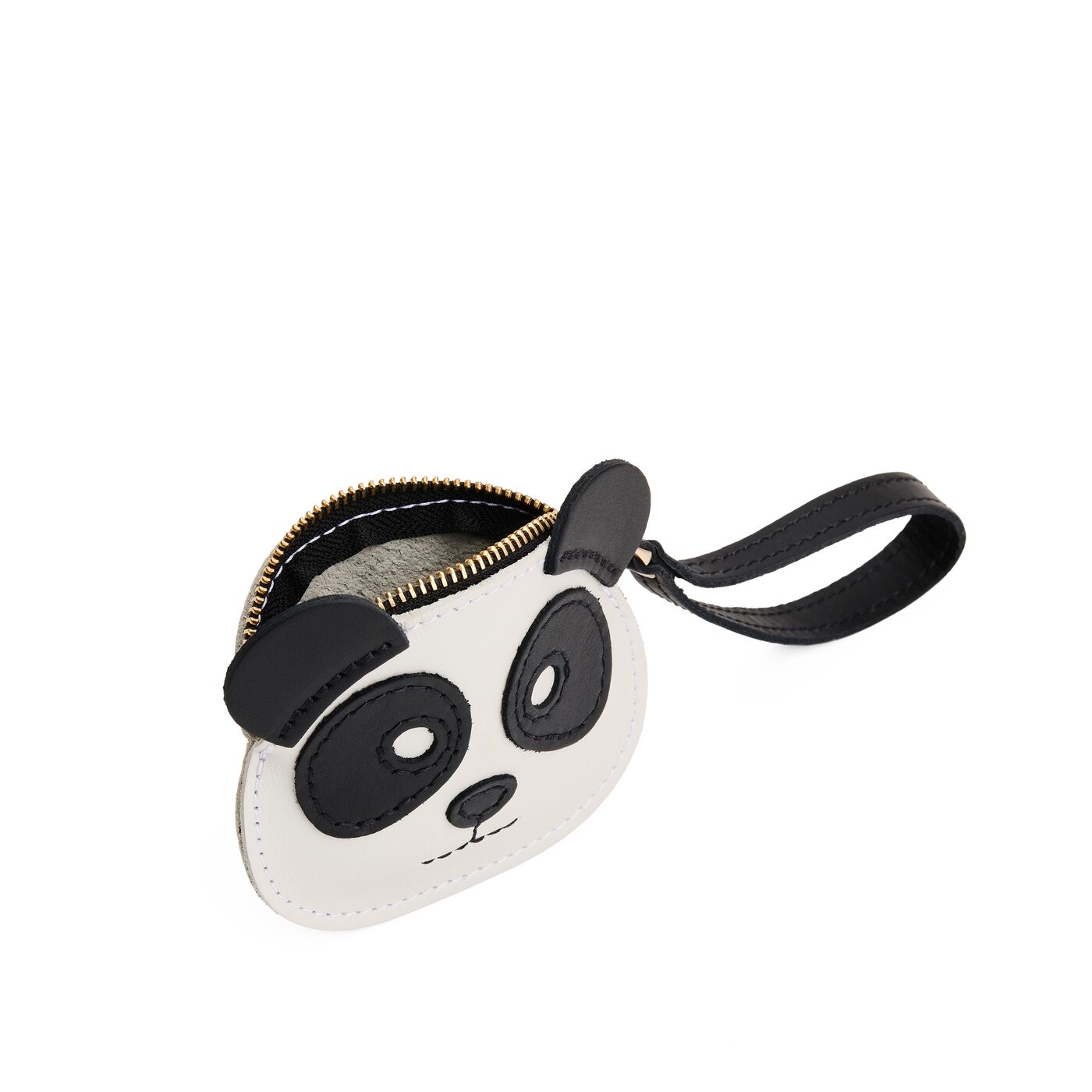 Black | Panda-shaped pouch with zipper opening and wristlet