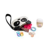 Black | Panda-shaped pouch with zipper opening and wristlet