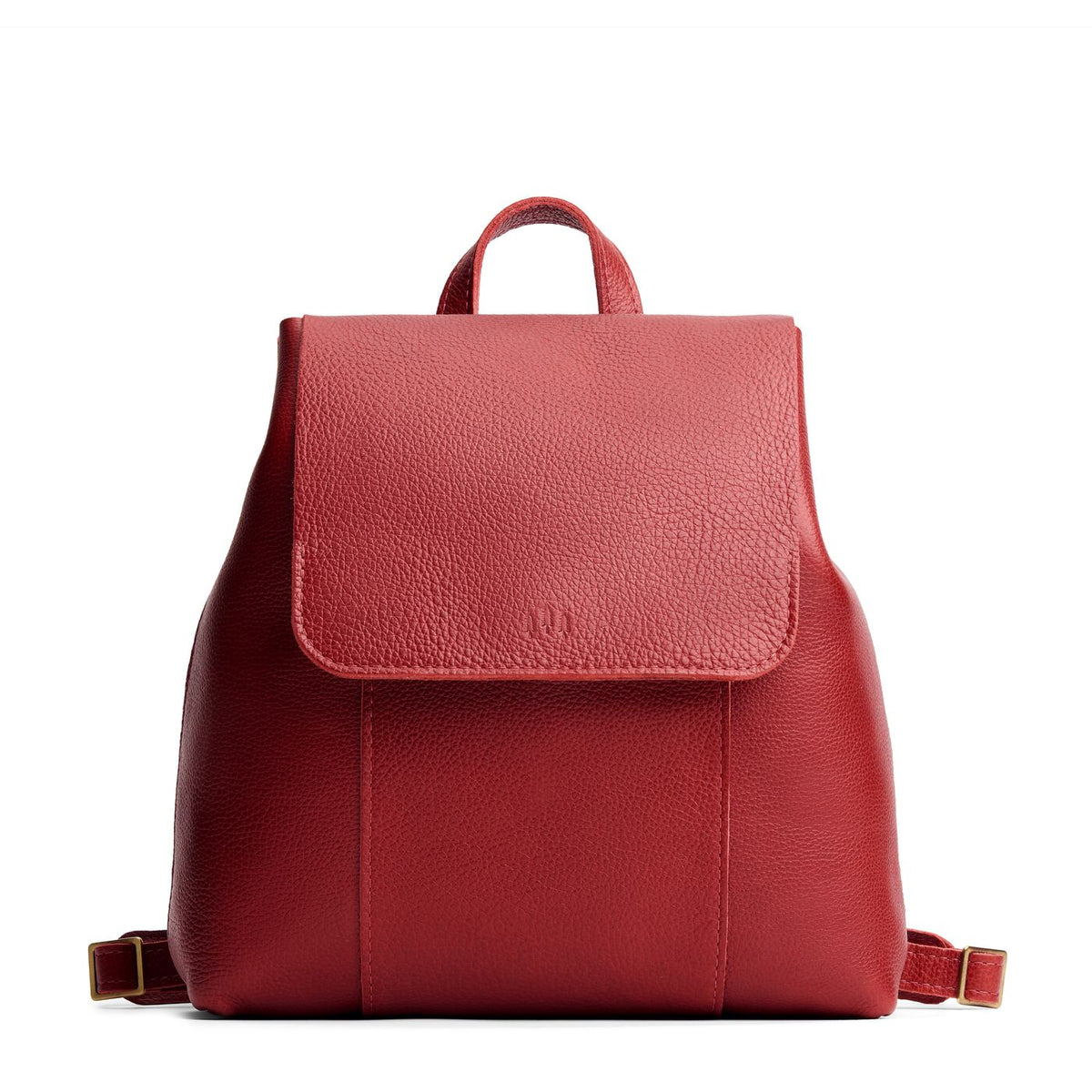 Chili Red | Leather backpack with magnetic flap closure on a white background