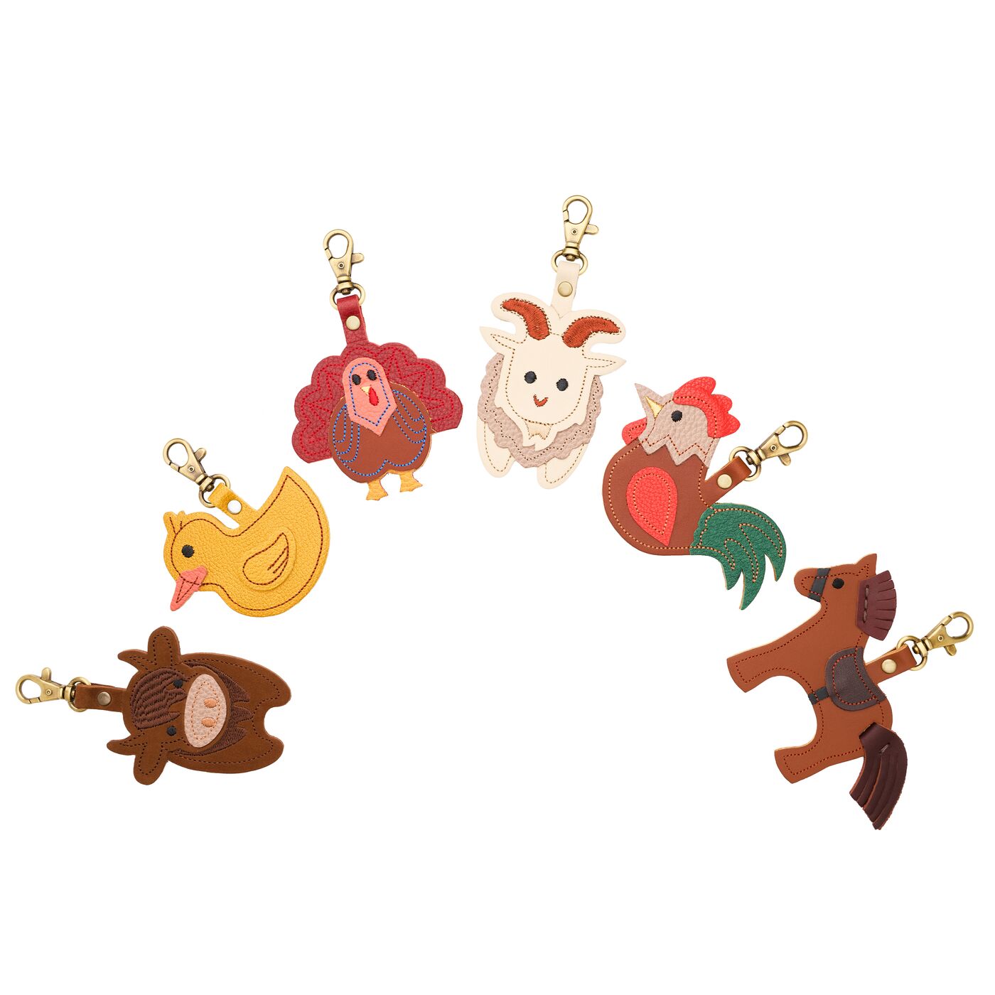 All Variants | Farm animal shaped keychains on a white background