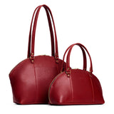 Chili Red | Size comparison of the large and small half circle crossbody bag with handles and removable crossbody strap 
