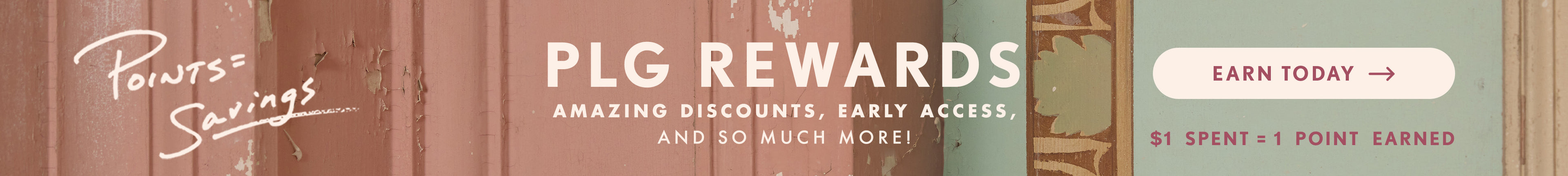 Promotional banner for PLG Rewards with text and button design.