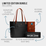 Black Classic | Bundle of Leather Tote Bag with bridle leather handles, Mystery journal, dust bag, and tassel