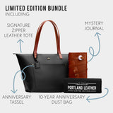 Black Zipper | Bundle of Leather Tote Bag with bridle leather handles, Mystery journal, dust bag, and tassel
