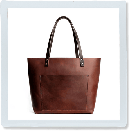 Cognac*Classic | Large leather tote bag with sturdy bridle handles and front pocket