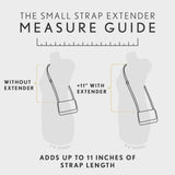 All Variants | Measure guide for small strap extender showing length increase with extender