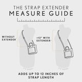 All Variants | Measure guide for the strap extender showing length increase with extender