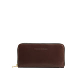 Chocolate Brown | Large accordion leather wallet with zipper and PLG logo