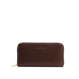 Chocolate Brown | Large accordion leather wallet with zipper and PLG logo