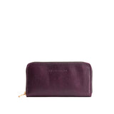 Plum | Large accordion leather wallet with zipper and PLG logo