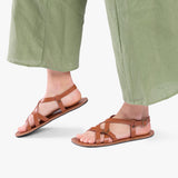 Miele | Person wearing strappy leather sandals with two buckle accents