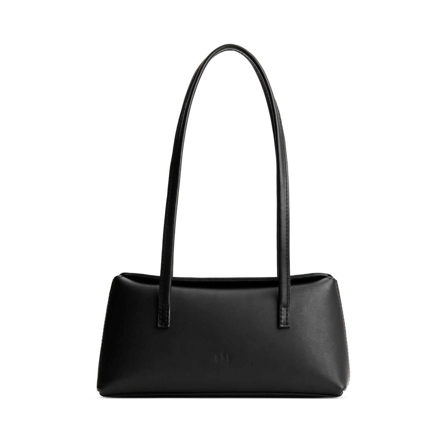 Black | Leather bowler bag with magnetic closure against a white background