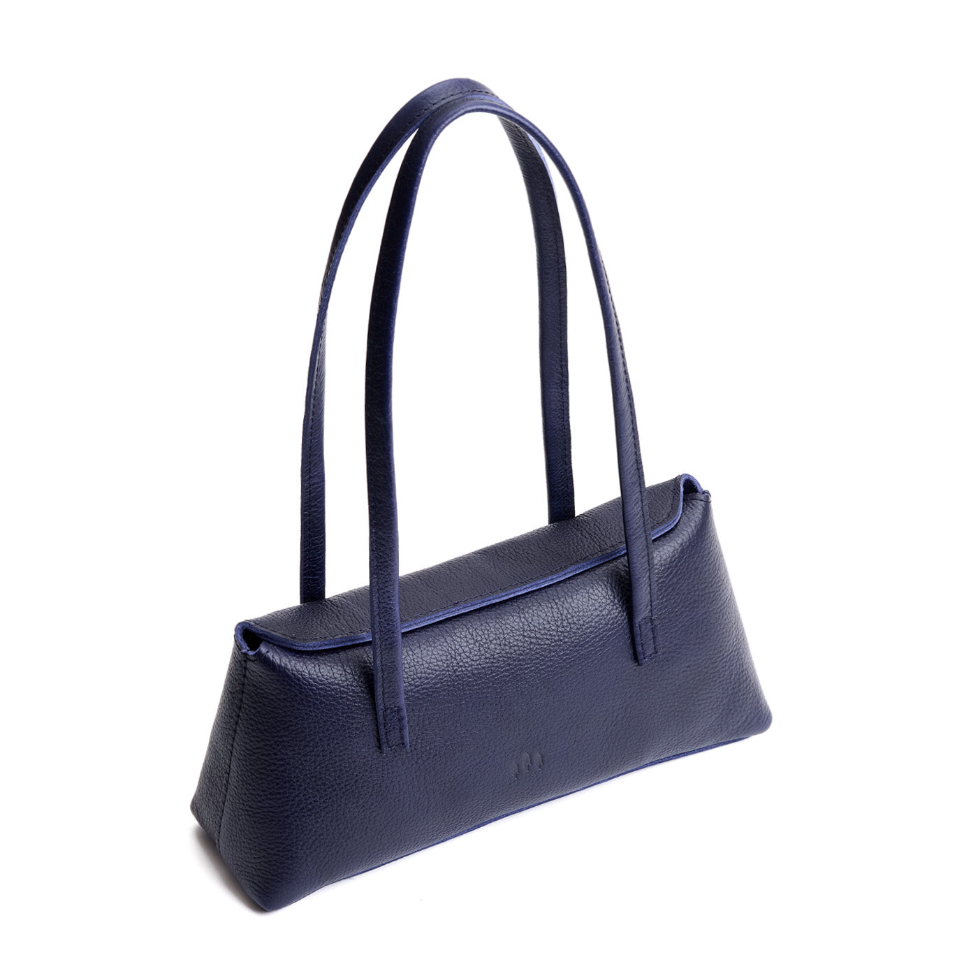Cobalt | Leather bowler bag with magnetic closure against a white background