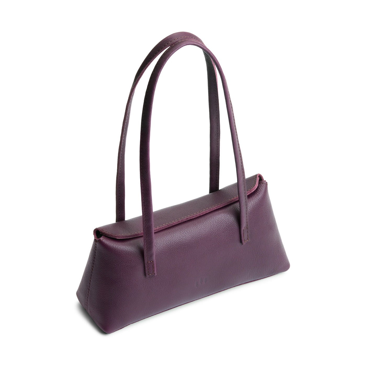 Plum | Leather bowler bag with magnetic closure against a white background