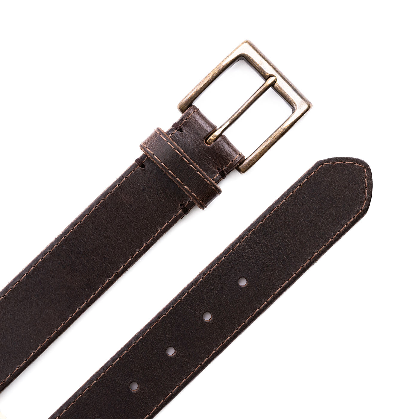 Java | Mens stitched leather belt with antiqued brass buckle