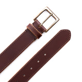 Pecan | Mens stitched leather belt with antiqued brass buckle