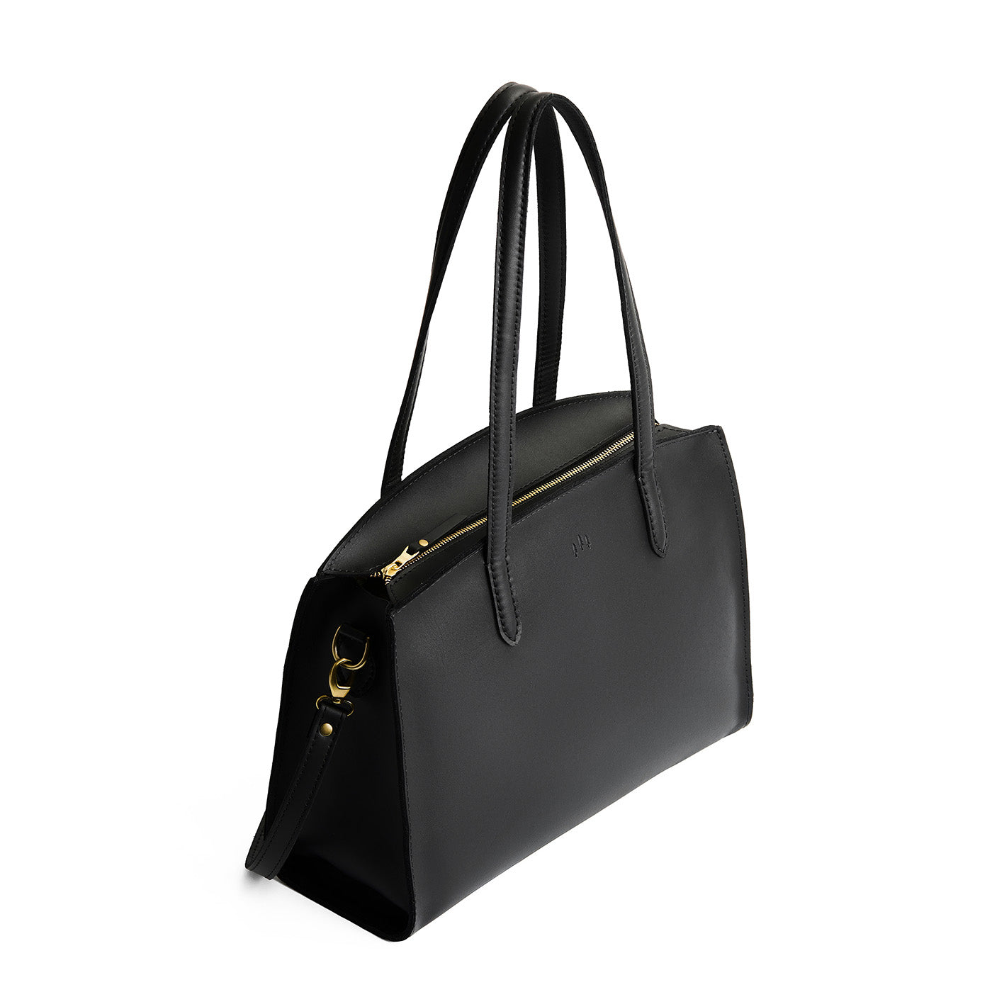Black*Large | Leather tote bag with handles, adjustable crossbody strap, zipper top, and two back pockets