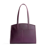 Plum Large | Leather tote bag with handles, adjustable crossbody strap, zipper top, and two back pockets