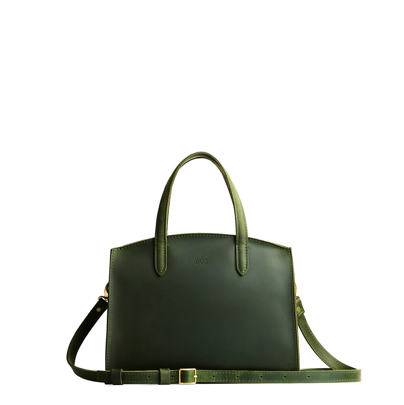 Evergreen*Medium | Leather tote bag with handles, adjustable crossbody strap, zipper top, and two back pockets