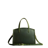 Evergreen Medium | Leather tote bag with handles, adjustable crossbody strap, zipper top, and two back pockets