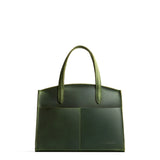 Evergreen Medium | Leather tote bag with handles, adjustable crossbody strap, zipper top, and two back pockets