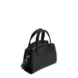 Black Mini | Leather tote bag with handles, adjustable crossbody strap, zipper top, and a back pocket