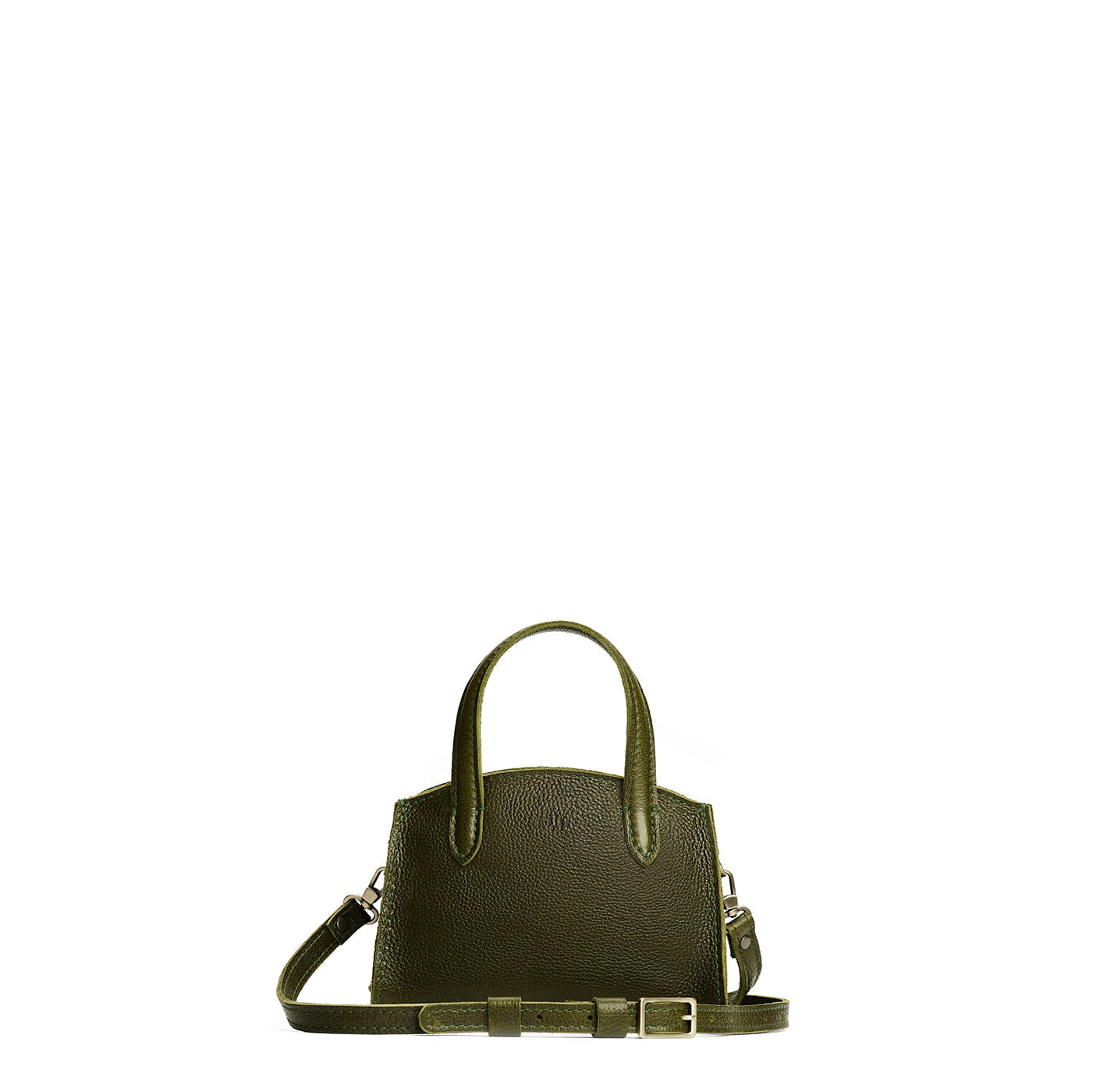 Pebbled Olive*Mini | Leather tote bag with handles, adjustable crossbody strap, zipper top, and a back pocket