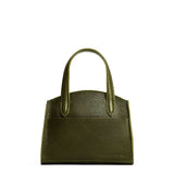 Pebbled Olive Mini | Leather tote bag with handles, adjustable crossbody strap, zipper top, and a back pocket