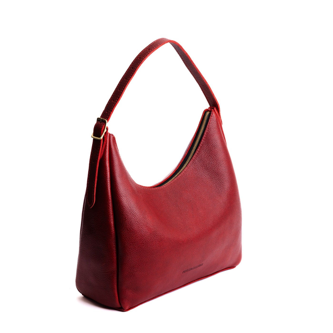 Chili Red*Large | U-shaped, flat-bottomed leather shoulder bag with adjustable strap