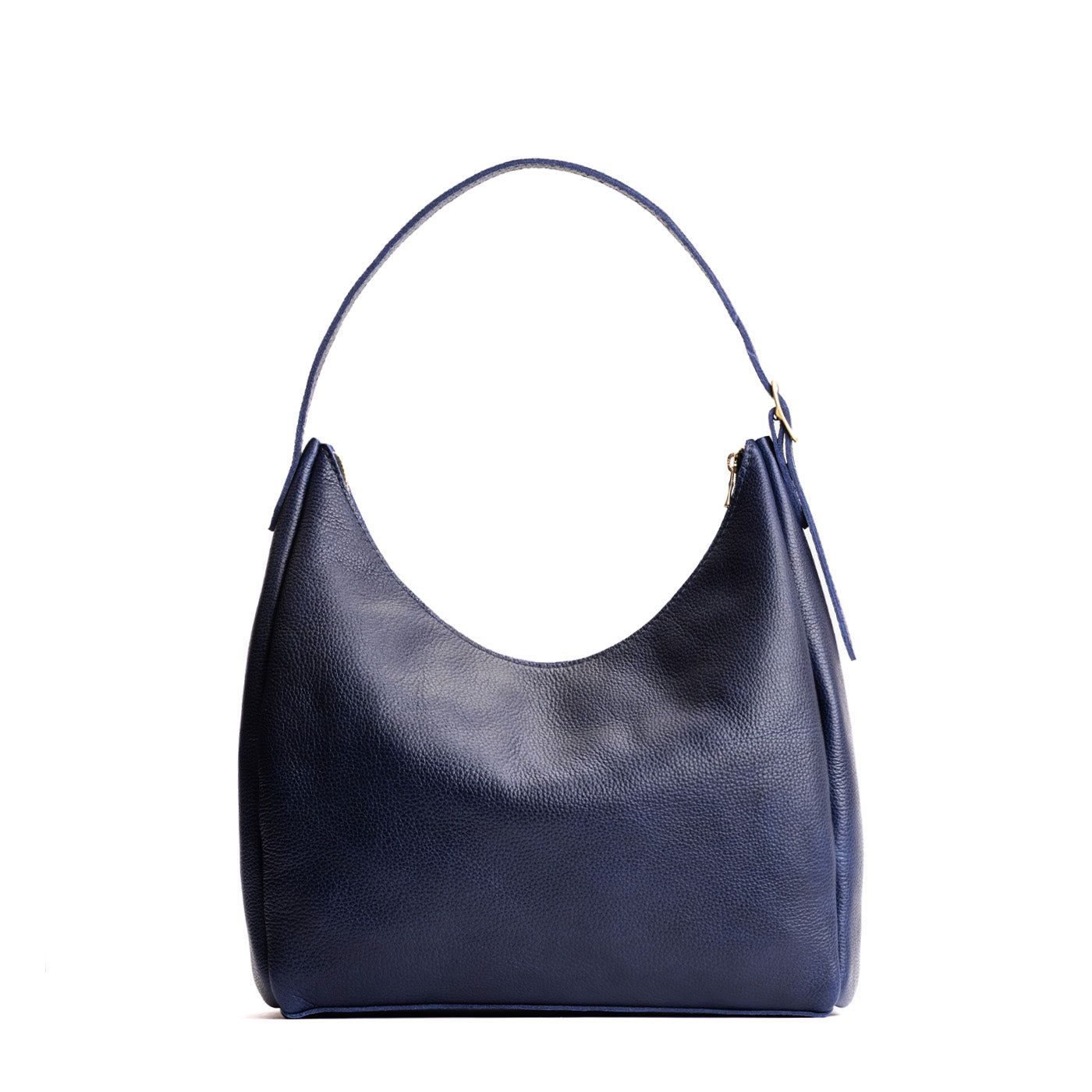Cobalt*Large | U-shaped, flat-bottomed leather shoulder bag with adjustable strap