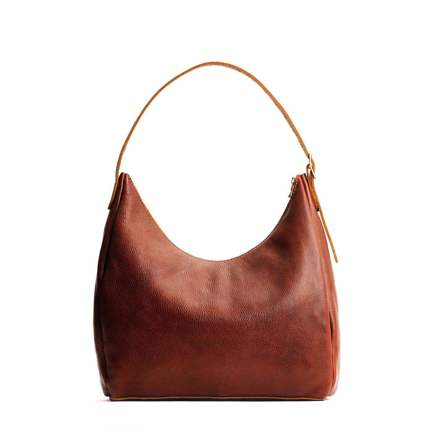 Nutmeg*Large | U-shaped, flat-bottomed leather shoulder bag with adjustable strap