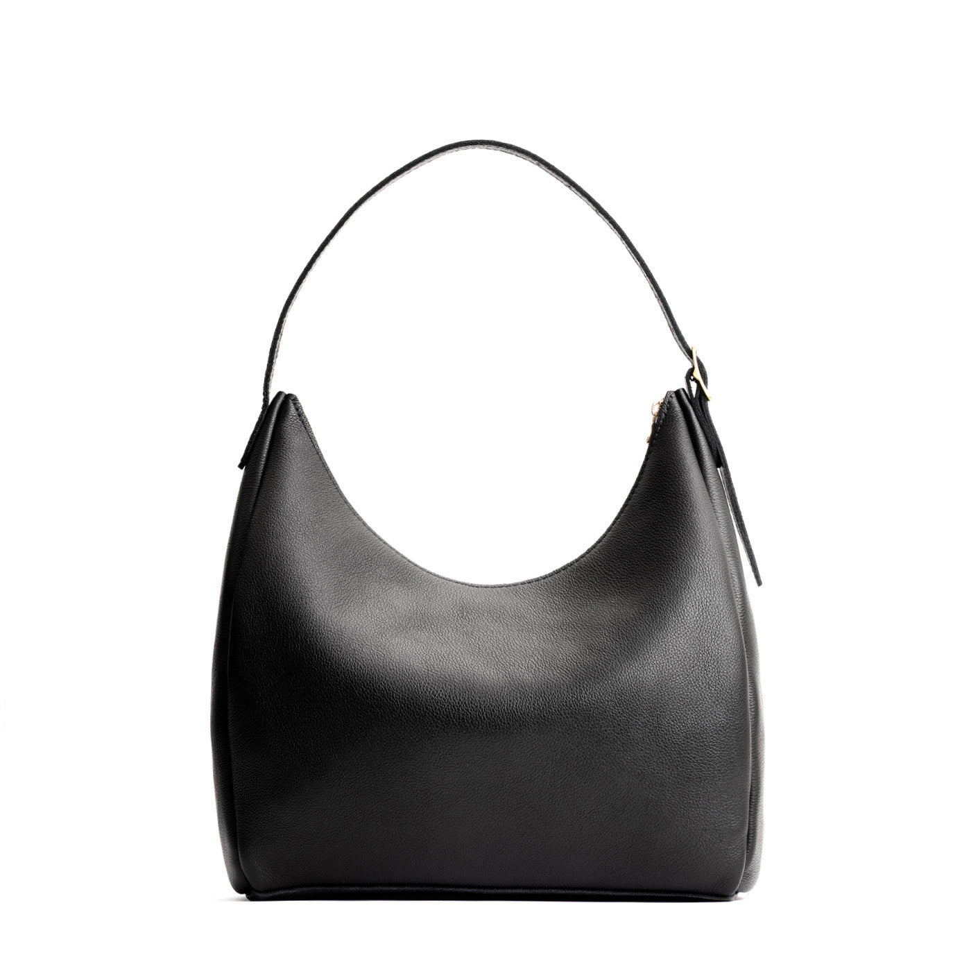 Pebbled--black*Large | U-shaped, flat-bottomed leather shoulder bag with adjustable strap