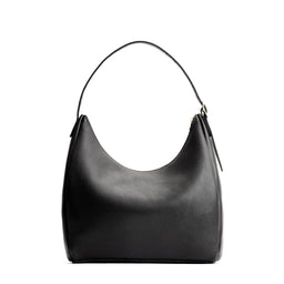 Pebbled--black*Large | U-shaped, flat-bottomed leather shoulder bag with adjustable strap