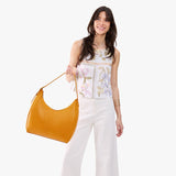 Sunshine Large | U-shaped, flat-bottomed leather shoulder bag with adjustable strap