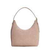 Taupe Large | U-shaped, flat-bottomed leather shoulder bag with adjustable strap