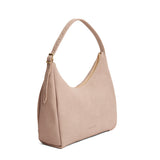Taupe Large | U-shaped, flat-bottomed leather shoulder bag with adjustable strap