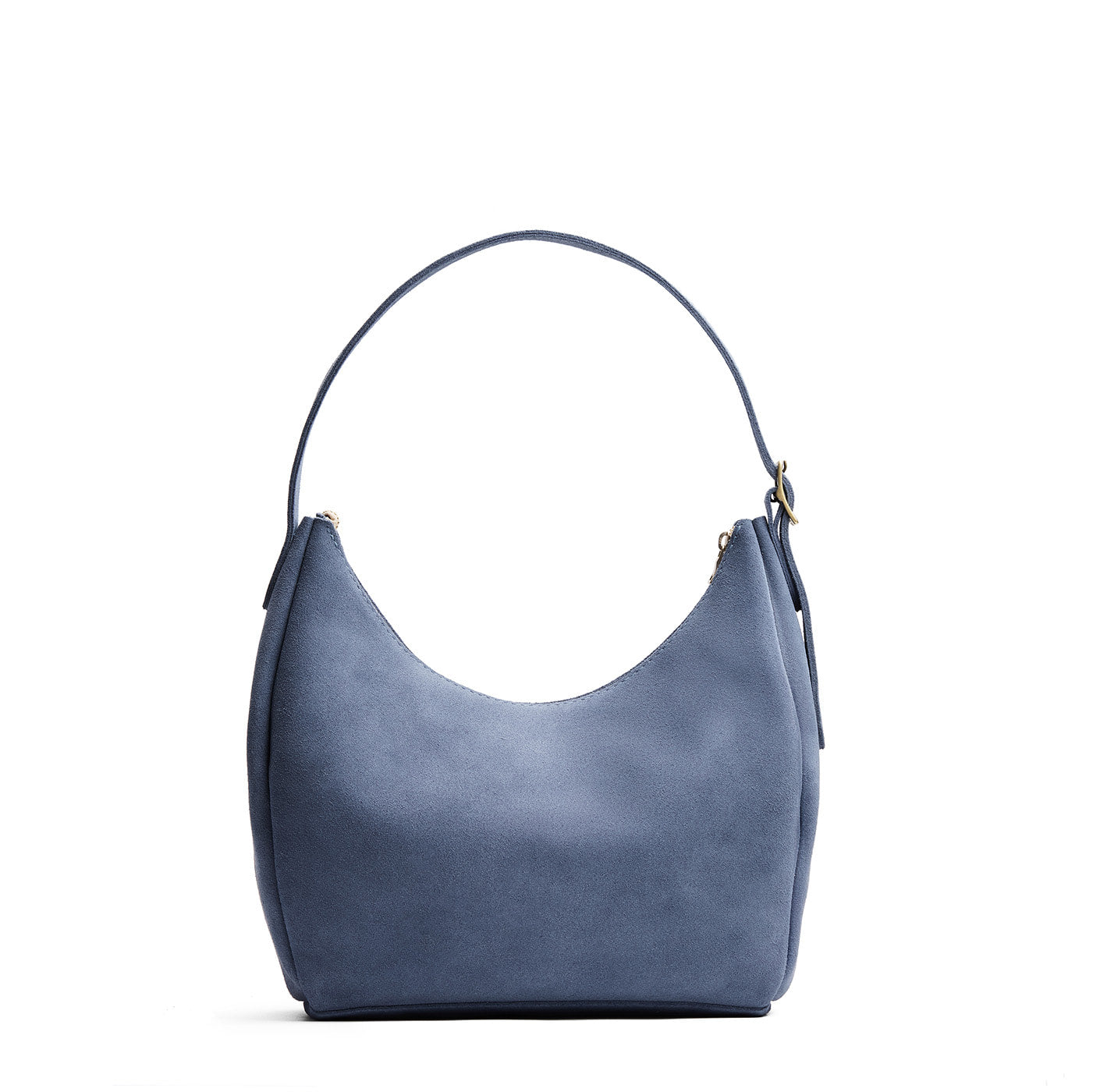 Denim*Medium | U-shaped, flat-bottomed leather shoulder bag with adjustable strap