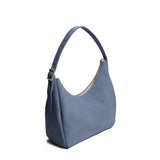 Denim Medium | U-shaped, flat-bottomed leather shoulder bag with adjustable strap