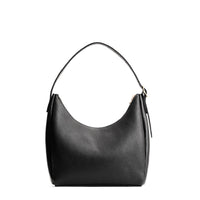 Pebbled--black*Medium | U-shaped, flat-bottomed leather shoulder bag with adjustable strap