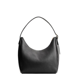 Pebbled--black*Medium | U-shaped, flat-bottomed leather shoulder bag with adjustable strap